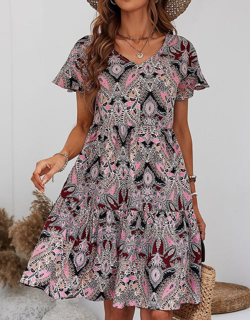 Load image into Gallery viewer, Printed V-Neck Tiered Dress

