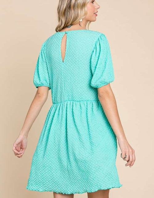 Load image into Gallery viewer, Culture Code Full Size Textured Round Neck Puff Sleeve Dress
