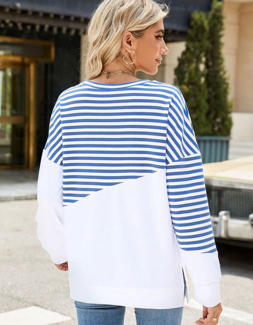 Load image into Gallery viewer, Slit Contrast Striped Long Sleeve Sweatshirt
