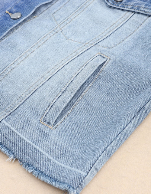 Load image into Gallery viewer, Distressed Button Up Drop Shoulder Denim Jacket
