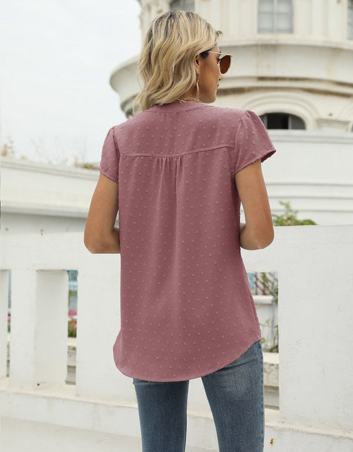 Load image into Gallery viewer, Swiss Dot Notched Neck Short Sleeve Top
