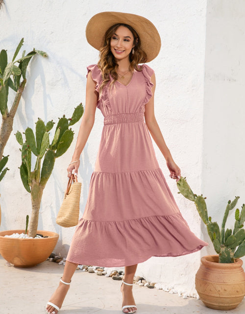 Load image into Gallery viewer, Tiered Ruffled V-Neck Cap Sleeve Dress
