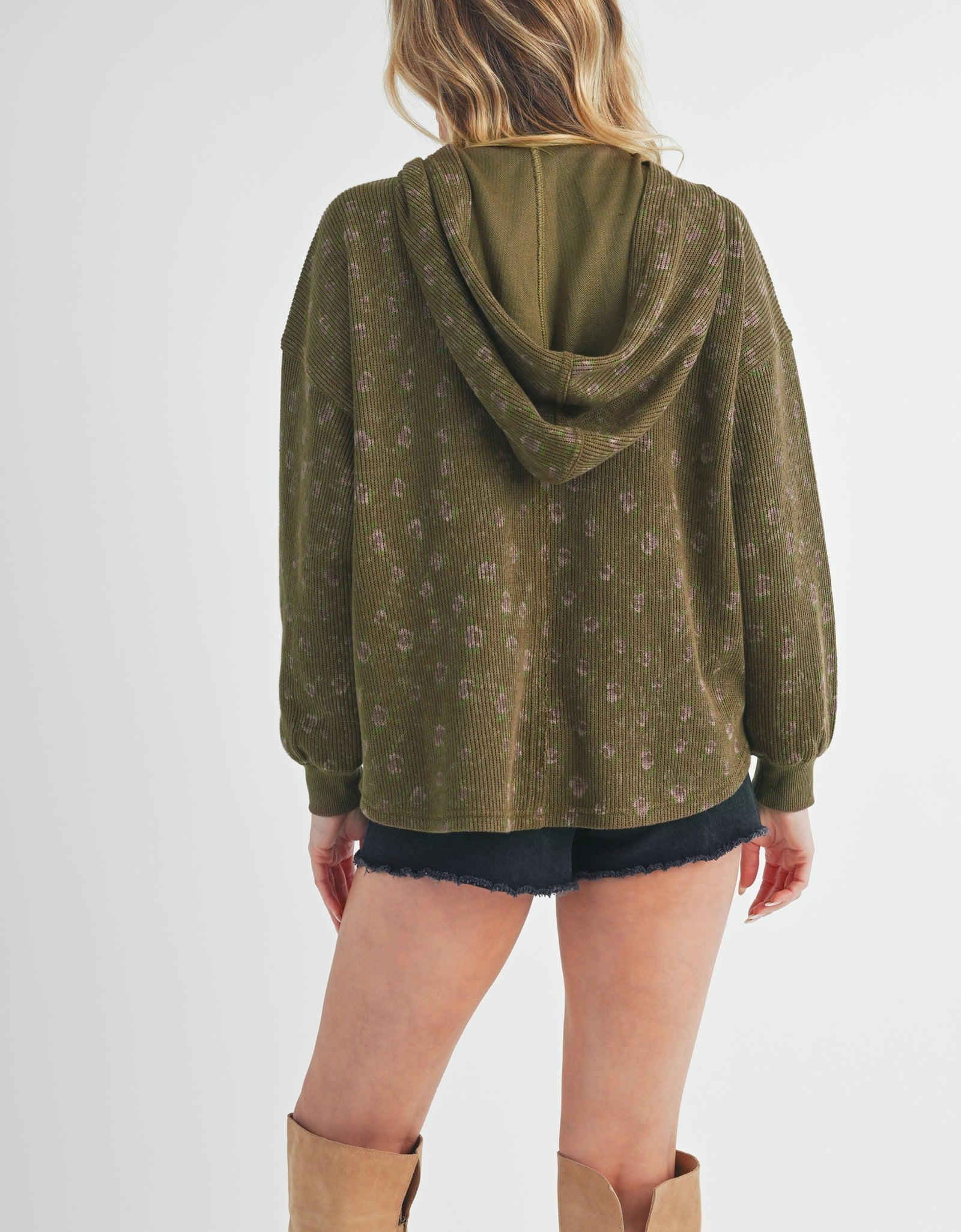 Aemi + Co Floral Button Up Hooded Jacket