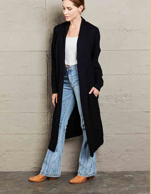 Load image into Gallery viewer, Waffle Knit Open Front Duster Cardigan With Pockets
