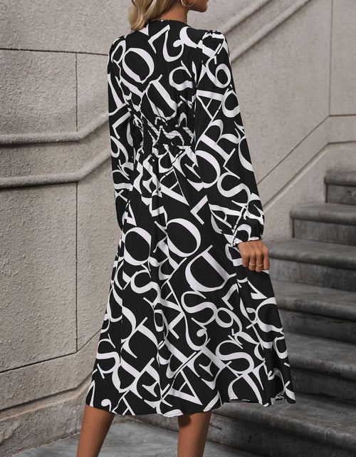 Load image into Gallery viewer, Perfee Printed V-Neck Long Sleeve Midi Dress

