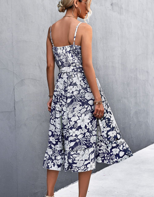 Load image into Gallery viewer, Floral Frill Trim Scoop Neck Spaghetti Strap Dress
