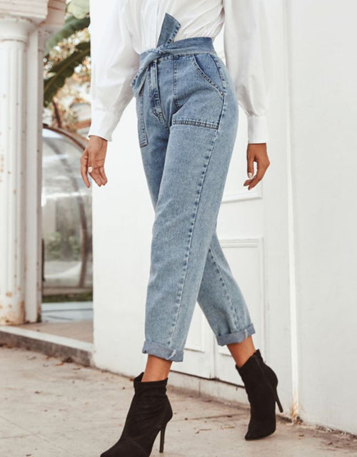 Load image into Gallery viewer, Tied Straight Leg Jeans with Pockets
