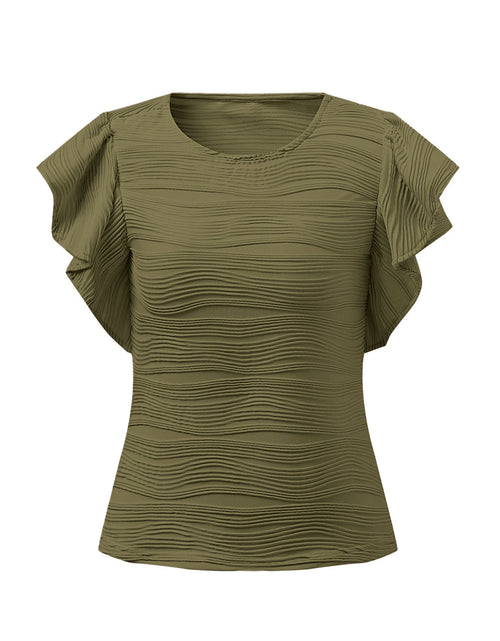 Load image into Gallery viewer, Textured Round Neck Cap Sleeve Top
