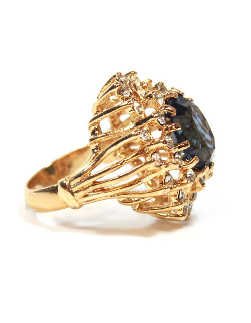 Load image into Gallery viewer, Vintage Women's Austrian Crystal Cocktail Ring 18k Gold Electroplated Birthstone Ring for Women by PVD Vintage Jewelry
