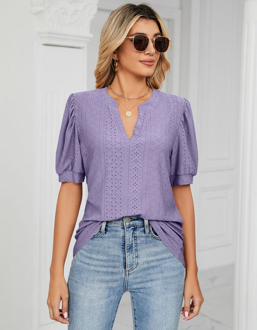 Load image into Gallery viewer, Florira Eyelet Notched Short Sleeve T-Shirt
