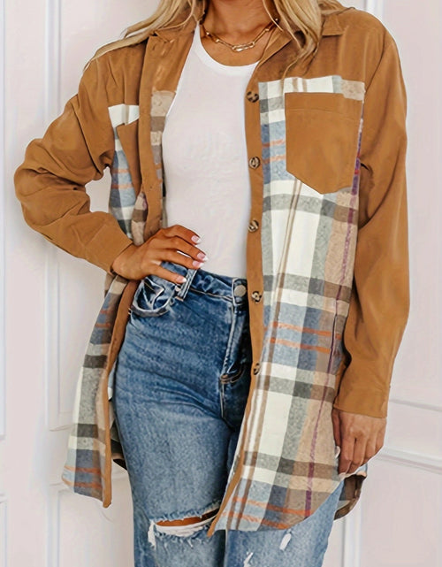 Load image into Gallery viewer, Plaid Collared Neck Long Sleeve Jacket
