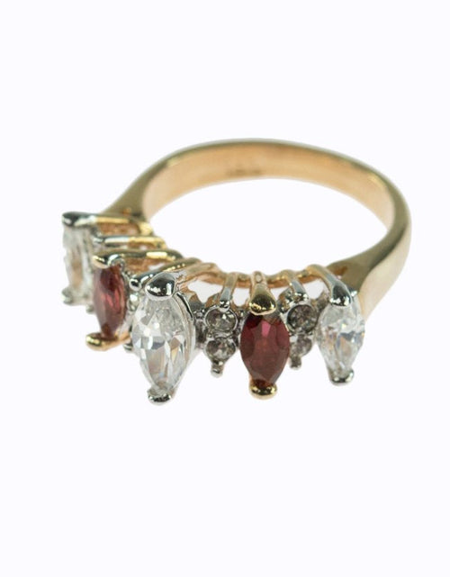 Load image into Gallery viewer, Vintage Genuine Garnet and Clear Cubic Zirconia Cocktail Ring 18k Yellow Gold Electroplated by PVD Vintage Jewelry
