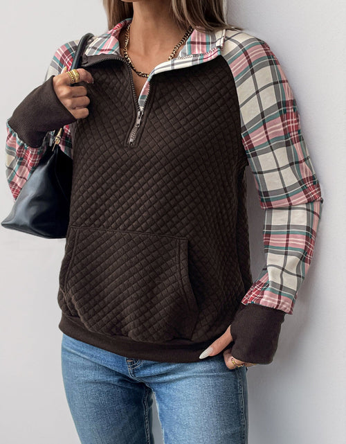 Load image into Gallery viewer, Perfee Plaid Half Zip Long Sleeve Sweatshirt
