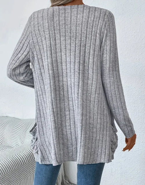 Load image into Gallery viewer, Ribbed Open Front Long Sleeve Cardigan with Pockets
