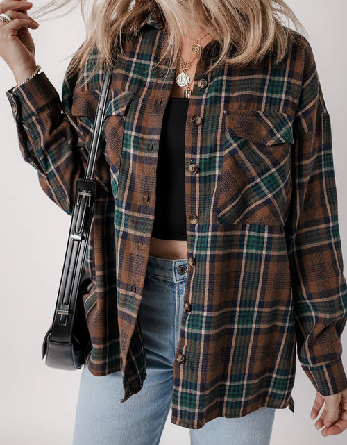 Load image into Gallery viewer, Plaid Button Up Long Sleeve Jacket

