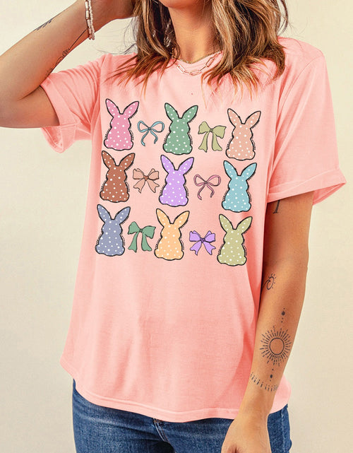 Load image into Gallery viewer, Dotty Bunny Bow Graphic Short Sleeve T-Shirt
