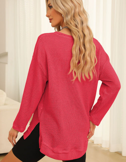Load image into Gallery viewer, Waffle-Knit Round Neck Long Sleeve Sweatshirt
