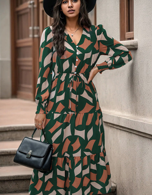 Load image into Gallery viewer, Perfee Printed Tied Pocketed Lantern Sleeve Dress
