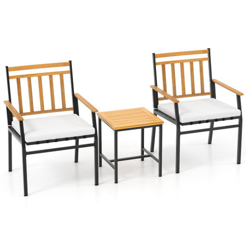 Load image into Gallery viewer, 3 Pieces Outdoor Furniture Set Acacia Wood Patio Conversation Set with Cushions-White
