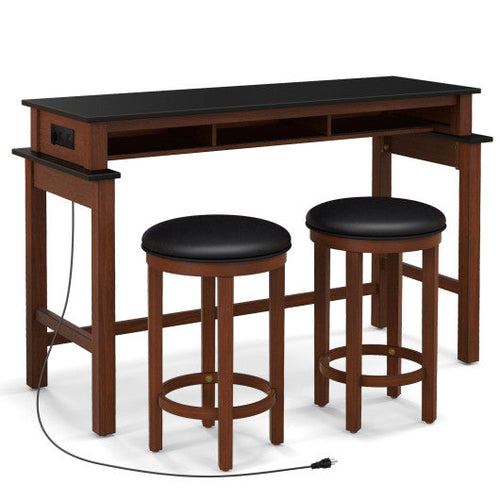 Load image into Gallery viewer, 3-Piece Home Bar Set with 2 Upholstered Bar Stools  Outlets and USB Ports-Black
