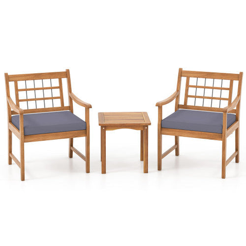 Load image into Gallery viewer, 3 Piece Wood Patio Furniture Set with Seat Cushions and Acacia Wood Frame-Gray
