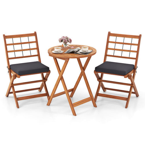 Load image into Gallery viewer, 3 Pieces Acacia Wood Patio Bistro Set with Cushions-Gray
