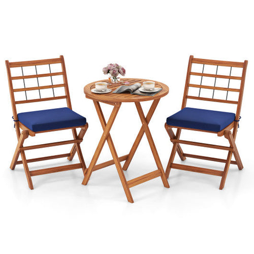 Load image into Gallery viewer, 3 Pieces Acacia Wood Patio Bistro Set with Cushions-Navy
