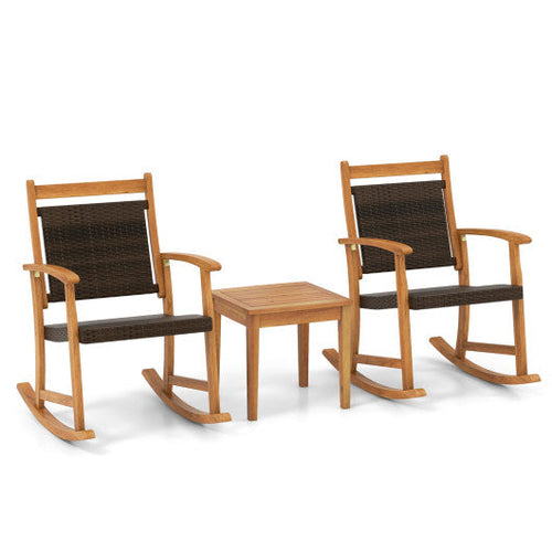 Load image into Gallery viewer, 3 Pieces Acacia Wood Patio Rocking Chair Set with Side Table
