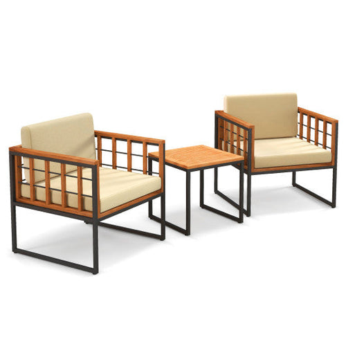 Load image into Gallery viewer, 3 Pieces Patio Chair Set Acacia Wood Outdoor Sofa Set with Soft Cushions-Beige
