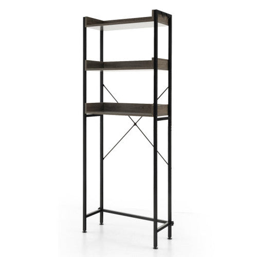 Load image into Gallery viewer, Over The Toilet Storage Rack with Hooks and Adjustable Bottom Bar-Gray
