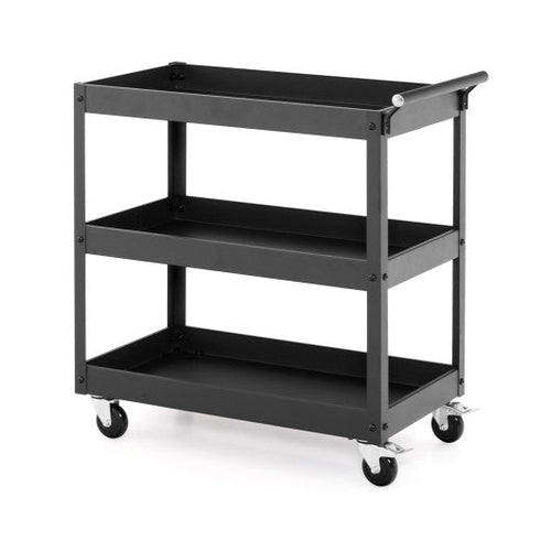 Load image into Gallery viewer, 3-Tier Utility Cart Rolling Metal Cart with Handle and Universal Wheels-Black
