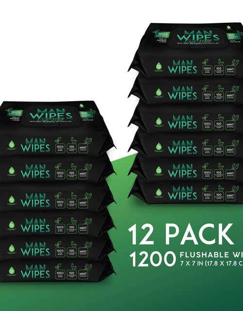 Load image into Gallery viewer, 12 Pack of Flushable Man Wipes (1200 Mint Scented Wipes) by Pursonic
