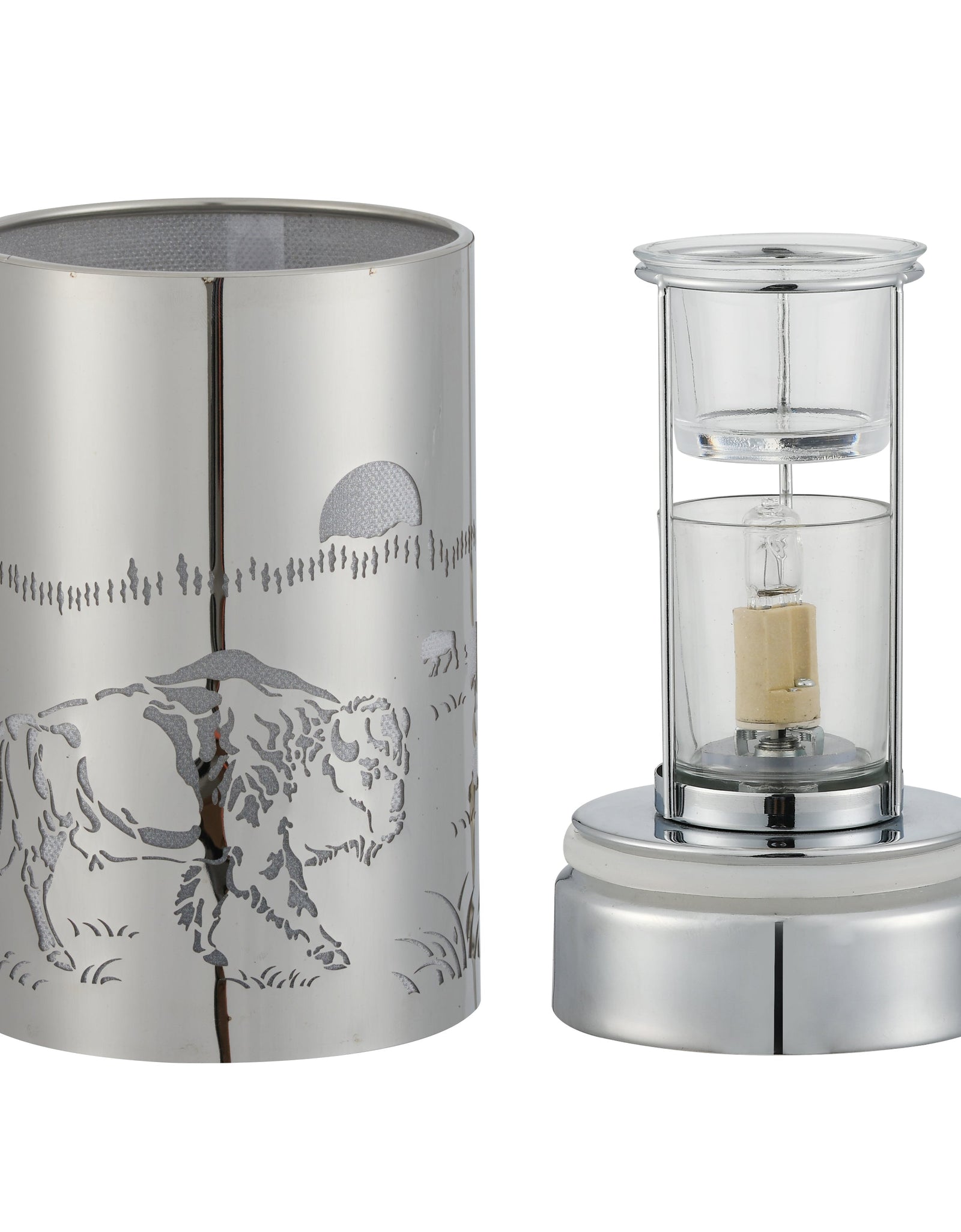7" touch lamp-Fragrance Wax Melts Warmer -Electric Candle Essential Oil Burner-Metal Silver Bison Table Decor by Peterson Housewares & Artwares