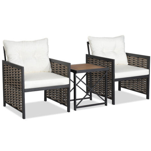 Load image into Gallery viewer, 3 Pieces Patio Rattan Furniture Set with Acacia Wood Tabletop-White
