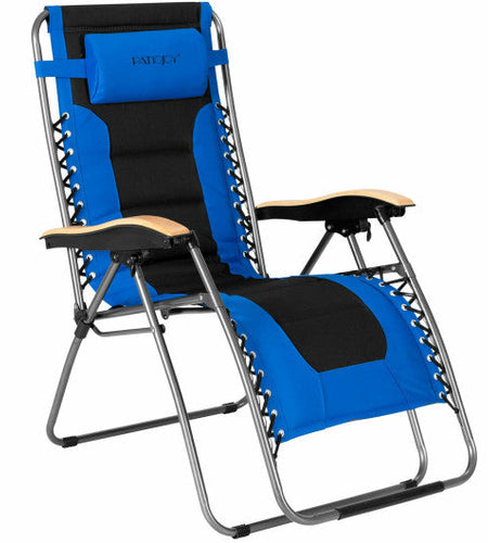 Oversize Folding Adjustable Padded Zero Gravity Lounge Chair-Blue