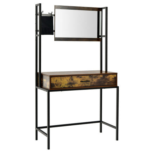 Load image into Gallery viewer, Industrial Vanity Table with 3-Height Adjustable Mirror Bag-Brown
