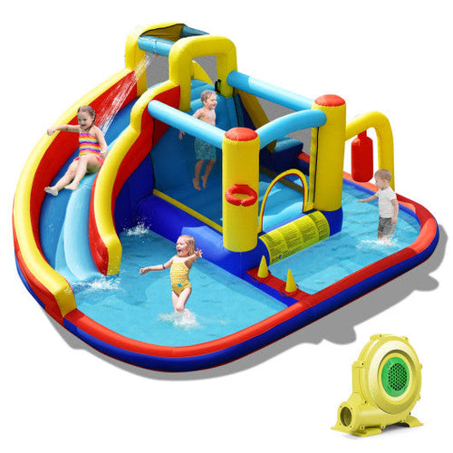 Load image into Gallery viewer, 7-in-1 Inflatable Water Slide with 735W Air Blower and Splash Pool

