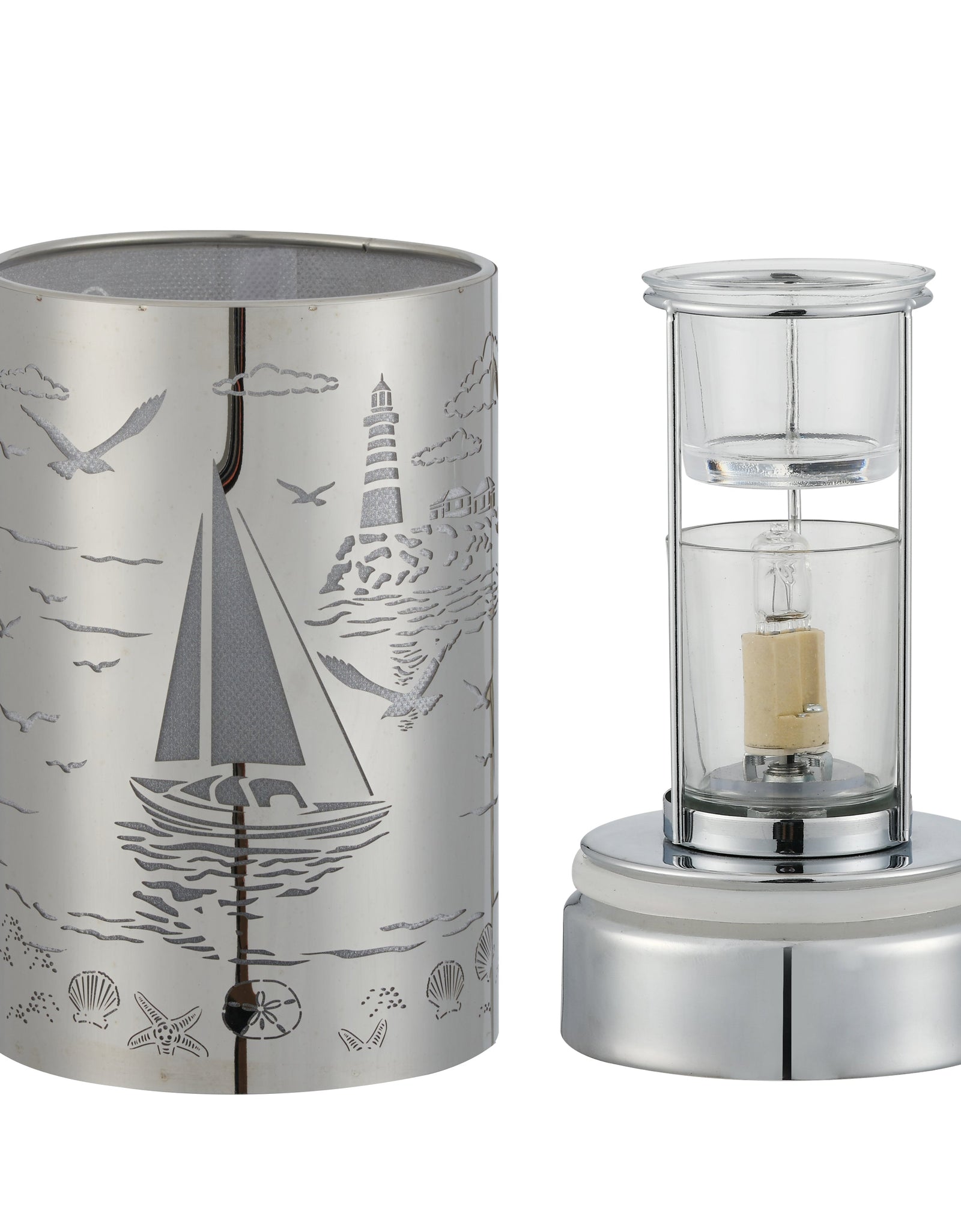 7" touch lamp-Fragrance Wax Melts Warmer -Electric Candle Essential Oil Burner-Metal Silver Sailboat Table Decor by Peterson Housewares & Artwares