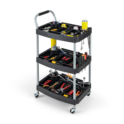 Load image into Gallery viewer, 3 Layer Detailing Tool Utility Cart Tool Organizer Mobile Rolling Cart with Multiple Divider-Black
