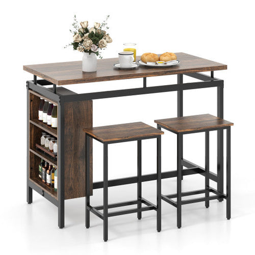 Load image into Gallery viewer, 3 Pieces Dining Table Set with 3-Tier Storage Shelf and Metal Frame-Brown
