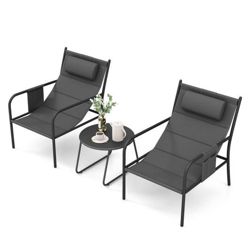 Load image into Gallery viewer, 3 Piece Outdoor Bistro Set Patio Metal Chair and Coffee Table Set-Gray
