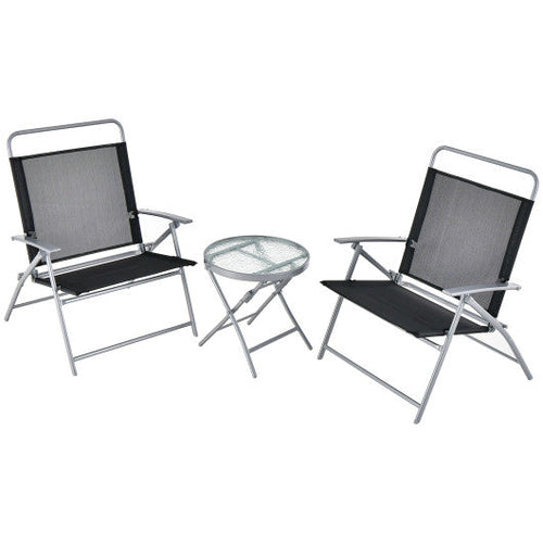 Load image into Gallery viewer, 3 Pieces Patio Folding Chair Set Outdoor Metal Conversation Set
