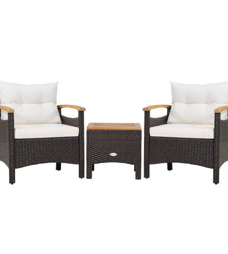 3 Pieces Patio Rattan Furniture Set with Removable Cushion-Off White