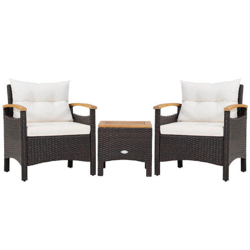 Load image into Gallery viewer, 3 Pieces Patio Rattan Furniture Set with Removable Cushion-Off White
