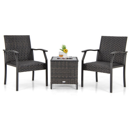 Load image into Gallery viewer, 3 Piece Patio Wicker Chair Set with Quick Dry Foam Cushions All Weather
