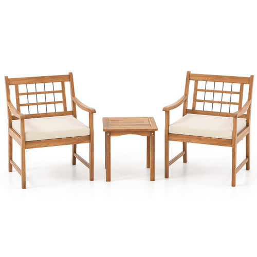 Load image into Gallery viewer, 3 Piece Wood Patio Furniture Set with Seat Cushions and Acacia Wood Frame-White
