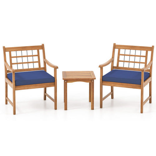 Load image into Gallery viewer, 3 Piece Wood Patio Furniture Set with Seat Cushions and Acacia Wood Frame-Navy
