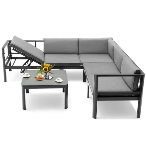 Load image into Gallery viewer, 3 Pieces Aluminum Patio Furniture Set with 6-Level Adjustable Backrest-Gray
