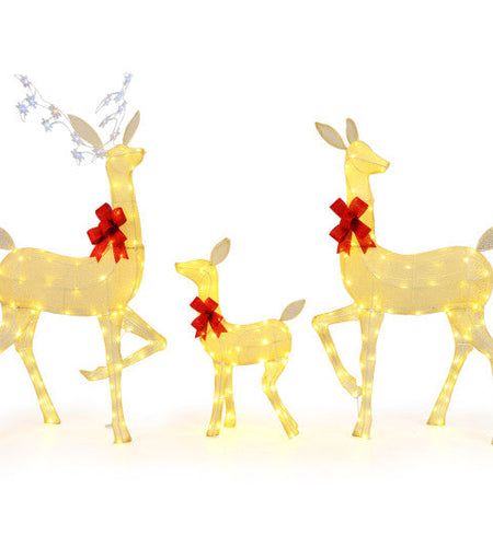 3 Pieces Lighted Family Deer Set with LED Lights and RGB Flashing Lights