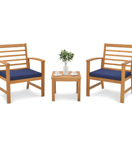 3 Pieces Outdoor Furniture Set with Soft Seat Cushions-Navy
